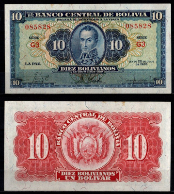 Боливия 10 боливиано 1928 Pick 130 (5) бумага аUNC 6280-15-2-2