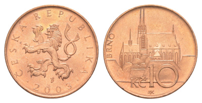 Чехия 10 крон 2003 KM 4 сталь плакированная медью UNC 4652-1052