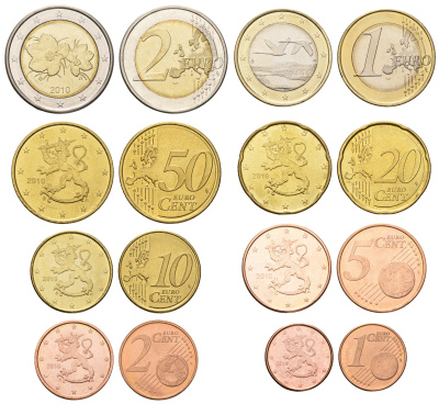 Финляндия евронабор из 8 монет 2010 1, 2, 5, 10, 20, 50 евроцентов, 1 и 2 евро KM NEW биметалл  UNC  4681-241-247