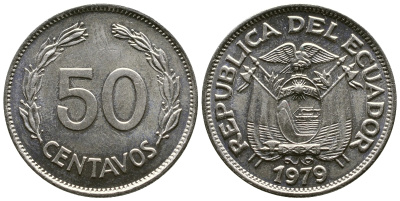 Эквадор 50 сентаво 1979 KM 81 никелированная сталь 4383-253