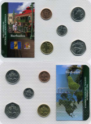 БАРБАДОС НАБОР ИЗ 5 МОНЕТ 2008-2009 1, 5, 10, 25 ЦЕНТОВ, 1 ДОЛЛАР, В ЦЕЛЛОФАНОВОЙ ЗАПАЙКЕ KM UNC 5-6-3-66