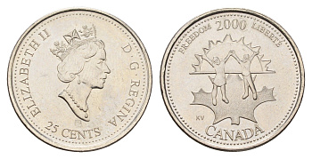 Канада 25 центов 2000 Миллениум - Свобода KM 374 сталь плакированная никелем UNC 4678-1143