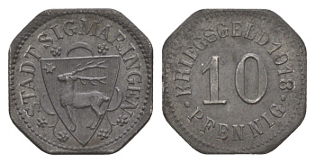 Зигмаринген 10 пфеннигов 1918 Funck 499.2, Men05 23481.2, Men18 29373.2 железо UNC 4448-416