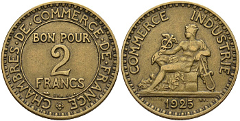 Франция 2 франка 1925 Третья республика (1871-1940) KM 877, Le Franc 267.7 алюминиевая бронза 4144-325