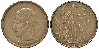 Бельгия 20 франков 1993 BELGIQUE KM 159 никель бронза 4123-1224