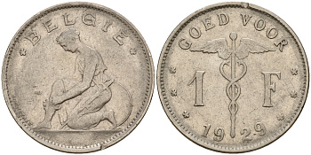 Бельгия 1 франк 1929 Belgie KM 90 никель    4161-1157