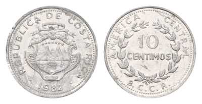 Коста-Рика 10 сентимо 1982 KM 185.2a алюминий 105-116
