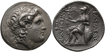 ДРЕВНЯЯ ГРЕЦИЯ, ФРАКИЙСКОЕ ЦАРСТВО ТЕТРАДРАХМА 297 - 281 гг. до н.э. ЛИСИМАХ, ГОЛОВА АЛЕКСАНДРА ВЕЛИКОГО С РОГОМ АММОНА / АФИНА НИКЕФОРОС, ЛАМПСАК, GOOD VERY FINE, 16,99 гр Thompson 50 серебро 1073-8-53