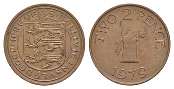 Гернси 2 пенса 1979 Елизавета II (1952-2022), ветряная мельница KM 28 бронза 4656-1112