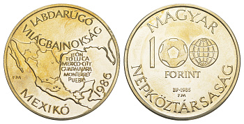 Венгрия 100 форинтов 1985 Чемпионат мира по футболу 1986 - Карта Мексики KM 647 медь цинк никель BU 118-223