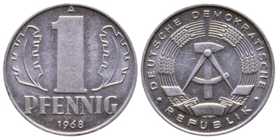 ГДР 1 ПФЕННИГ 1968 А КМ 8.1 алюминий 4110-1757