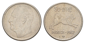 Норвегия 50 эре 1967 Улаф V (1957-1991) KM 408 медно-никель 4635-435