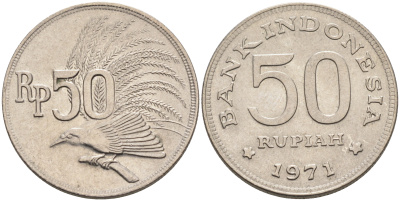 Индонезия 50 рупий 1971 райская птица KM 35 медно-никель UNC 4589-634