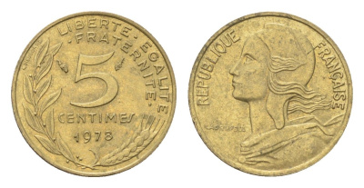 Франция 5 сантимов 1978 KM 933 алюминиевая бронза 4702-1239