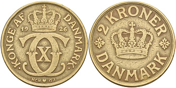Дания 2 кроны 1926 Кристиан X (1912-1947) KM 825.1 алюминиевая бронза 4367-933