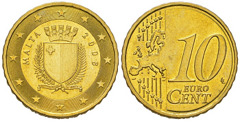 Мальта 10 евроцентов 2008 F KM 128 нордик UNC 4551-1057