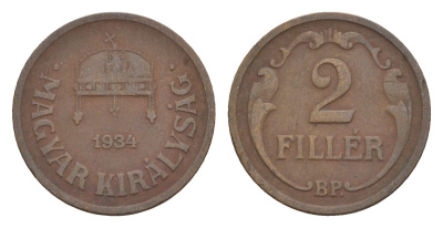 Венгрия 2 филлера 1934 BP KM 506 бронза 4658-328