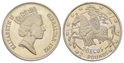 Гибралтар 2,8 экю 1992 рыцарь KM 293 медно-никель BU 11-069-22