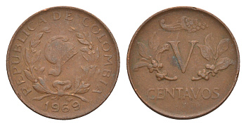 Колумбия 5 сентаво 1969 KM 206a сталь плакированная медью 4649-768