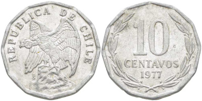 Чили 10 сентаво 1977 KM 205a алюминий 4402-412