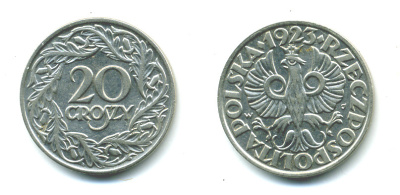 ПОЛЬША 20 ГРОШЕЙ 1923 KM 12 никель 4383-168