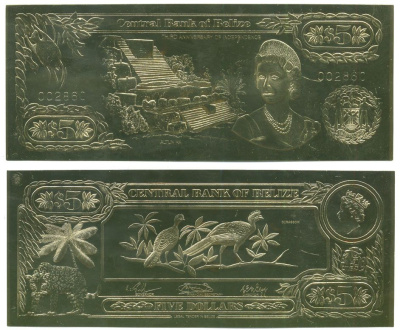 Белиз 5 долларов 1984 серия для коллекционеров, птицы золото UNC (пресс) 000-00-00