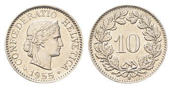 Швейцария 10 раппенов 1955 B KM 27 медно-никель 4708-168