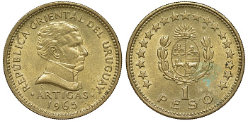 Уругвай 1 песо 1965 KM 46 алюминиевая бронза 33-315