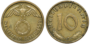 Германия 10 рейхспфеннигов 1939 J, KM 92, J. 364 алюминиевая бронза 72-1415