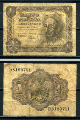 Испания 1 песета 1951 19 ноября 1951, Дон Кихол де Ла Манча Pick 139a бумага 8590-4-3-2