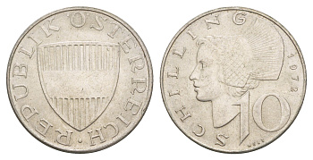 Австрия 10 шиллингов 1972 KM 2882 серебро aUNC 4657-652