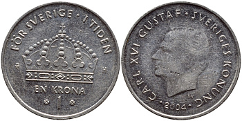 Швеция 1 крона 2004 Карл XVI Густав (1973- ) KM 894 медно-никель 179-927