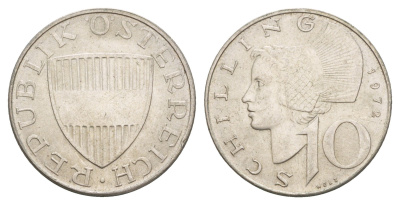 Австрия 10 шиллингов 1972 KM 2882 серебро aUNC 4657-652