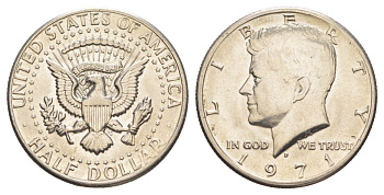 США 1/2 доллара (50 центов) 1971 D, Джон Кеннеди KM 202b медь плакированная медно-никелем aUNC 88-312