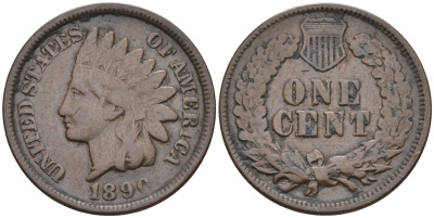 США 1 цент 1890 индеец, Indian head  бронза    4169-136