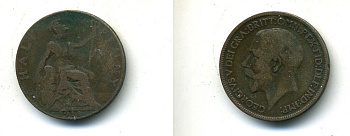 Великобритания 1/2 пенни 1918 Георг V (1910-1936) KM 809, Spink 4056 бронза 84-111