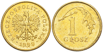 Польша 1 грош 1999 MW KM 276, Parchimowicz 701h латунь 4516-737