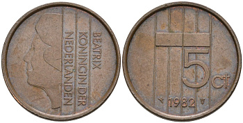Нидерланды 5 центов 1982 Беатрикс (1980-2013) KM 202 бронза 4573-416