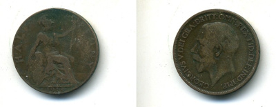 Великобритания 1/2 пенни 1918 Георг V (1910-1936) KM 809, Spink 4056 бронза 84-111
