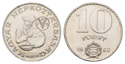 Венгрия 10 форинтов 1983 Продовольственная программа - ФАО KM 629 никель UNC 3461-212