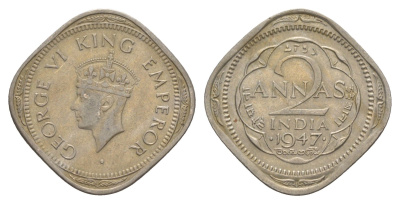 Британская Индия 2 анны 1947 Георг VI (1936-1952) KM 542 медно-никель 4650-951
