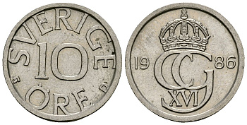 Швеция 10 эре 1986 Карл XVI Густав (1973- ) KM 850 медно-никель 4173-1036