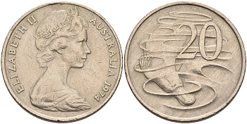 Австралия 20 центов 1974 Елизавета II (1952-2022), утконос KM 66 медно-никель 4565-822