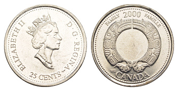 Канада 25 центов 2000 Миллениум - Семья KM 375 сталь плакированная никелем aUNC 4637-925