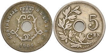 Бельгия 5 сантимов 1904 Belgen KM 55 медно-никель    4598-753