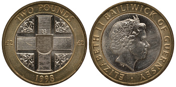 Гернси 2 фунта 1998 КРЕСТ KM 83 биметалл UNC M1-13