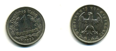 ГЕРМАНИЯ 1 РЕЙХСМАРКА 1934 A J. 354, KM 78 никель 179-924