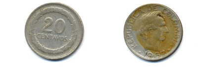 КОЛУМБИЯ 20 СЕНТАВО 1967 KM 227 никелированная сталь 76-715