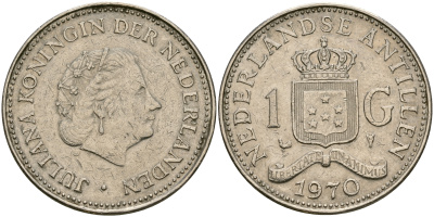 Нидерландские Антилы 1 гульден 1970Юлиана (1948-1980) KM 12 никель 4364-3722