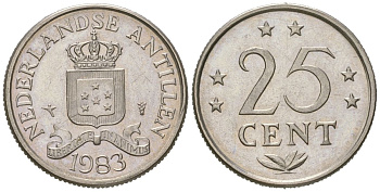Нидерландские Антилы 25 центов 1983 KM 11 никель UNC 4167-155